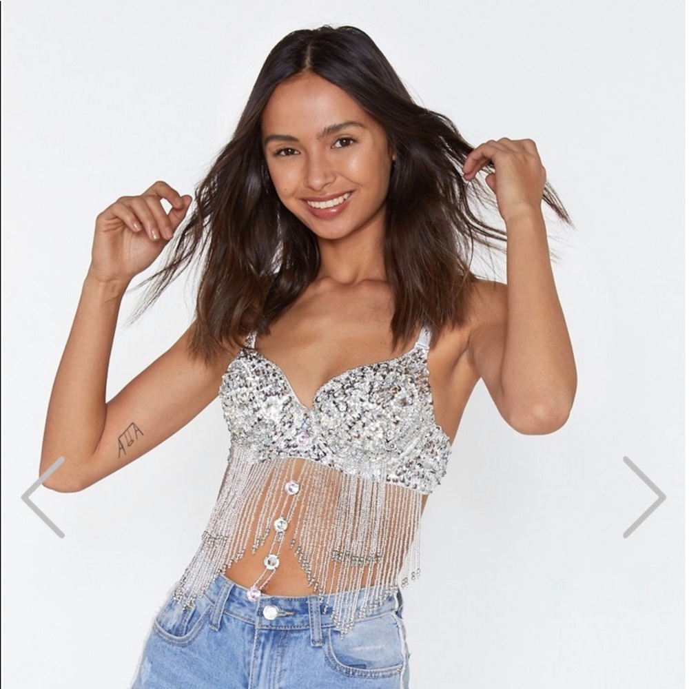 White embellished Fringe festival bralet